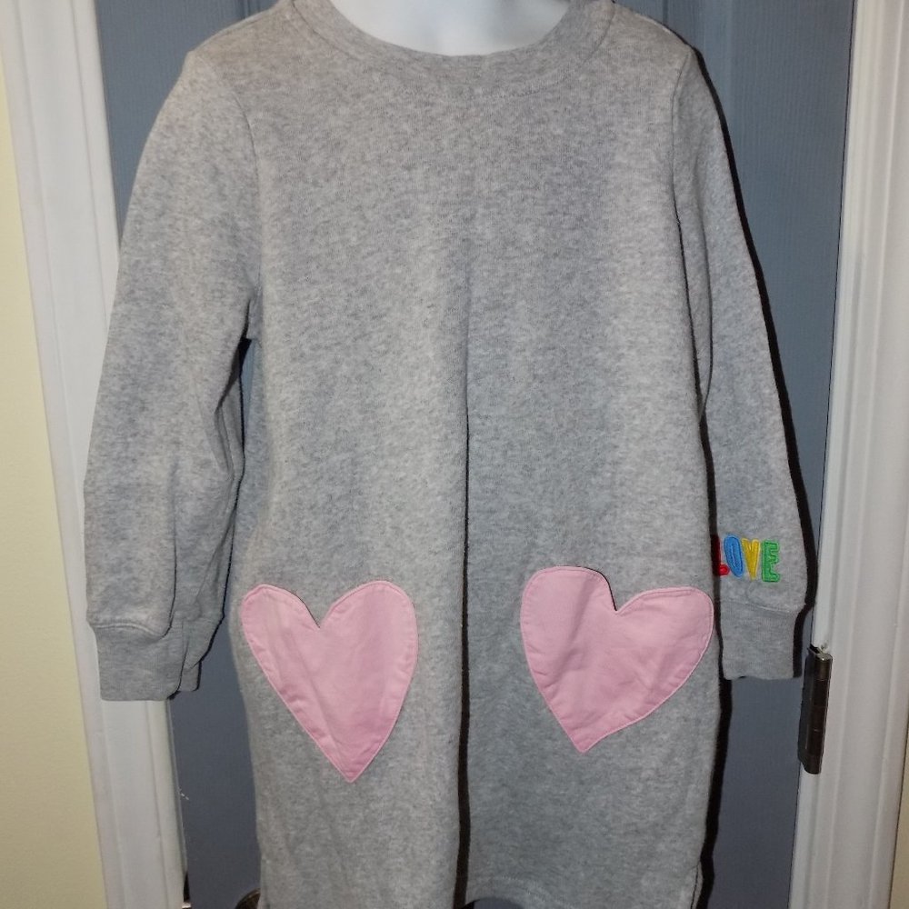 Hanna Andersson Gray LS Dress W/Heart Pockets